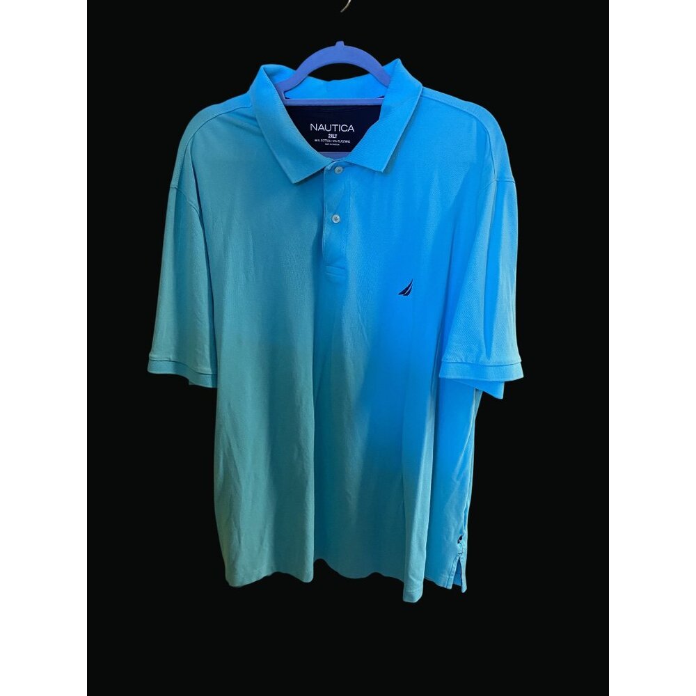 Nautica Mens 2XLT Light Blue Polo Shirt Short Sleeve IN01 M